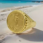 Mens 22K Gold 1987 1/10 OZ American Eagle Liberty Coin Signet Solid Ring Sz9 13g
