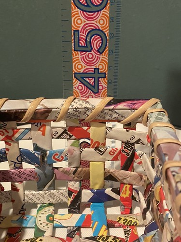 Rectangular Basket Artisan Hand Craft Recycled Magazines Tramp Art - Picture 7 of 7