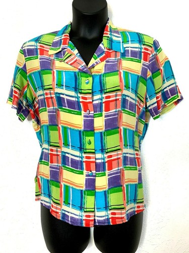 Lord & Taylor Women Size 14 Short Sleeve Silk Blouse Button ET285