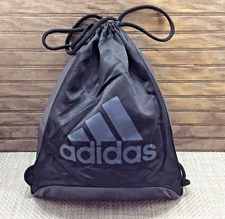 ADIDAS Drawstring Sack Pack Black Gray Logo Backpack Gym Sport Bag