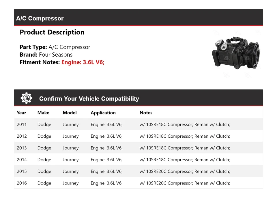 Compresor de aire acondicionado para Dodge Journey 2011-2016 3,6 L V6 4 estaciones 2012 2013 2014 2015 Foto 2 de 4