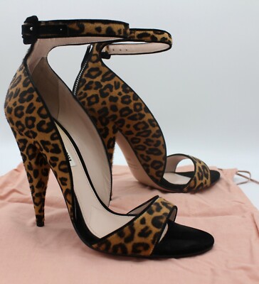 NEW !! Designer MIU MIU Ankle Strap high heels Open Toe Leopard