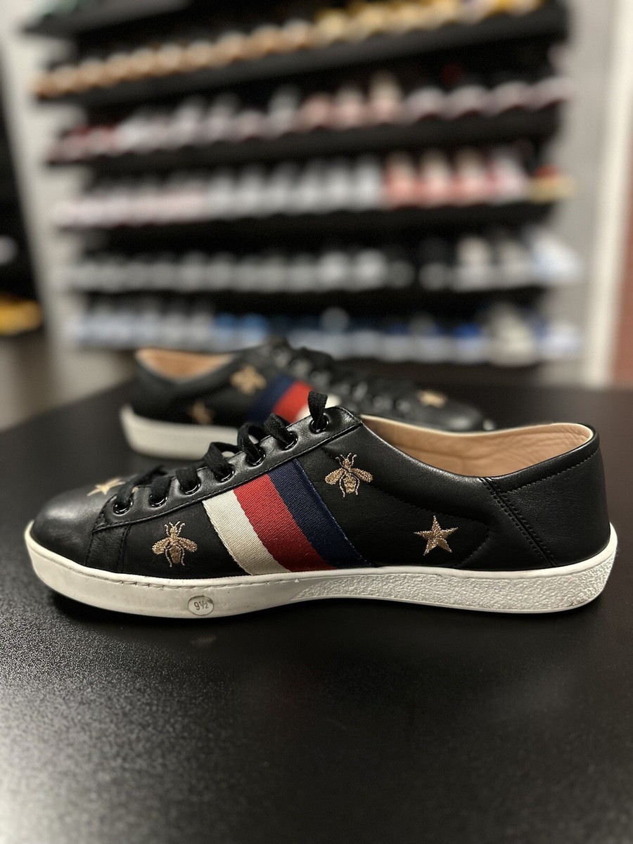 9.5G/10US Gucci Men Sneakers Ace Strap Star Bee Black 100 9.5G/10US Gucci Men Sneakers Ace Strap Star Bee Black 100