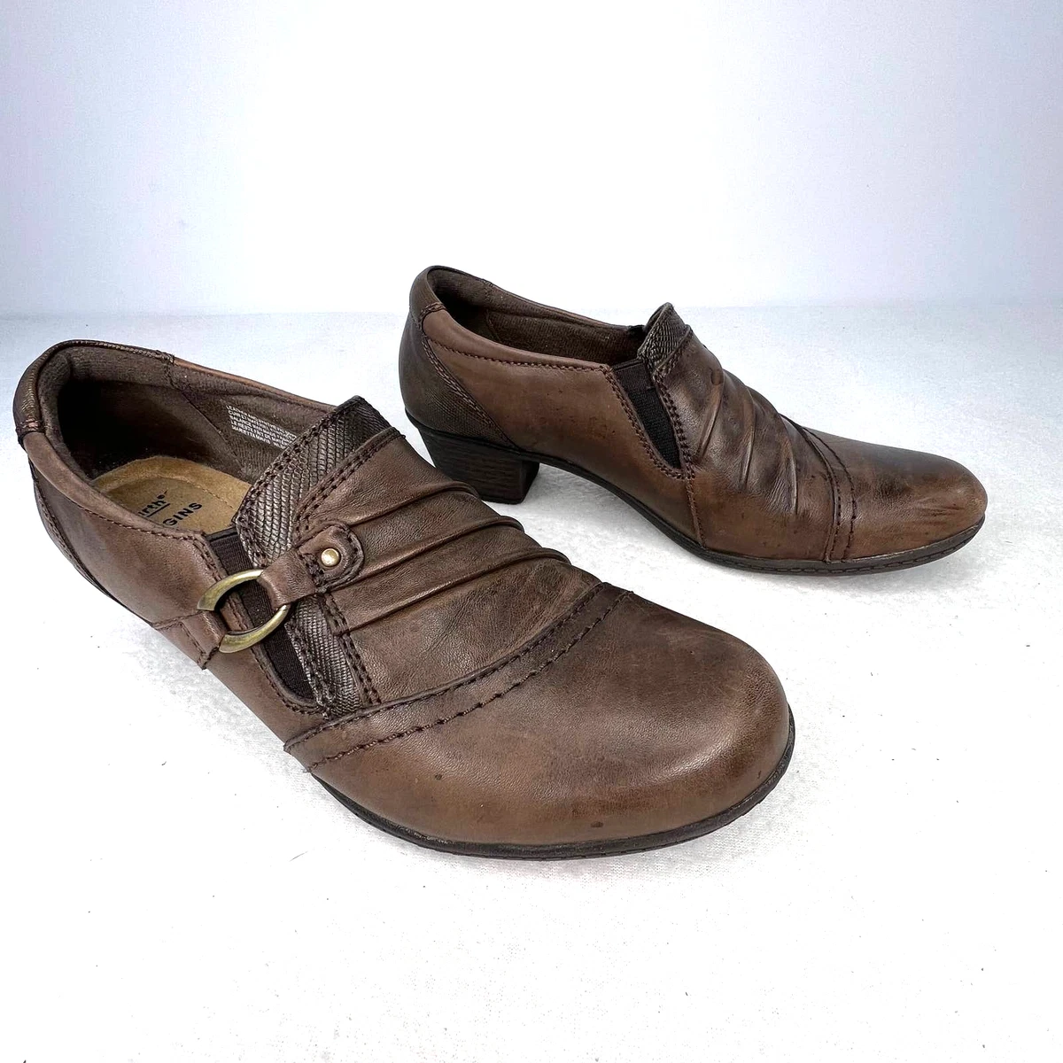Earth Origins Marietta Mavis Brown Leather Slip On Shoe Heeled