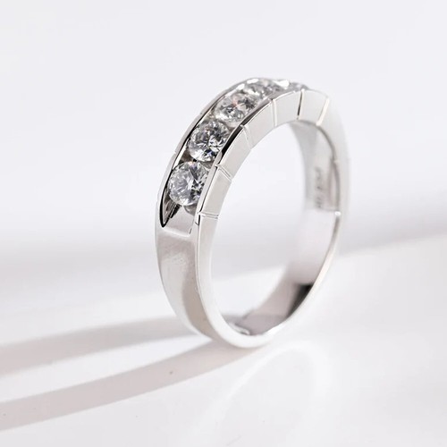 1.12CTW Round Cut Moissanite Engagement Men's Band Ring 14K White Gold Plated - Picture 5 of 13
