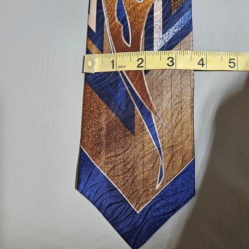 Vitaliano Pancaldi Necktie Tie Italy Silk Blue Gold Abstract Art Nautical Fish - Picture 7 of 8