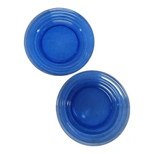 2 Vintage Hazel Atlas Moderntone Cobalt Blue Luncheon Salad 8.75" Plates READ
