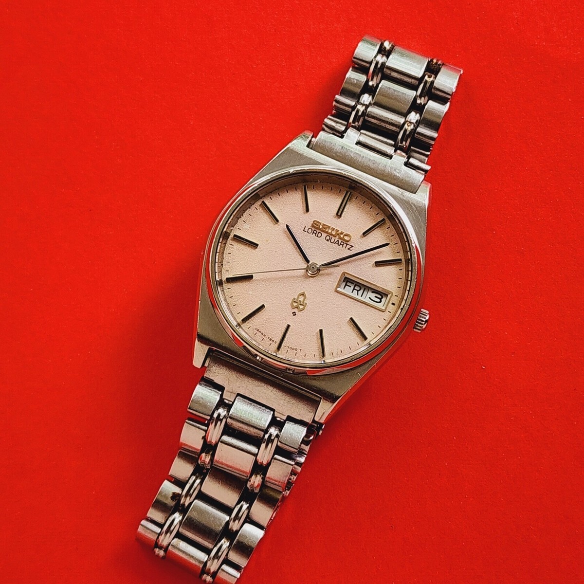 Seiko Lord Quartz Watch Vintage Textured Dial Day Date 7853