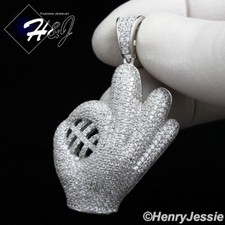 MEN 925 STERLING SILVER ICY BLING CUBIC ZIRCONIA 3D BASEBALL GLOVE PENDANT*SP155