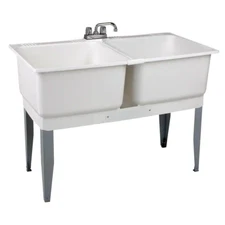 Mustee Plastic Laundry Tub White Double Basin Faucet  Four Legs 46inch X 34inch