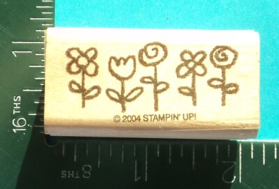 Stampin Up HAND DRAWN LONG STEM FLOWERS Rubber Stamp