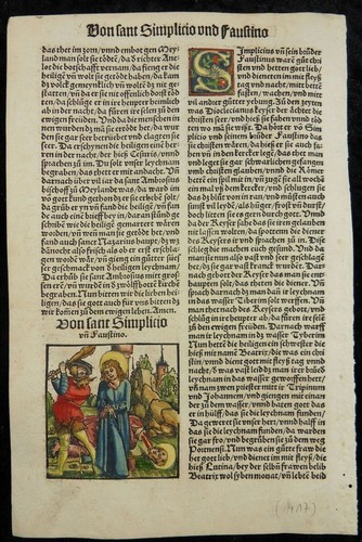 SANTO SIMPLICIUS FAUSTINUS NAZARIUS CELSUS CORTE EN MADERA ESTRASBURGO PERILLO 1517 - Imagen 4 de 5