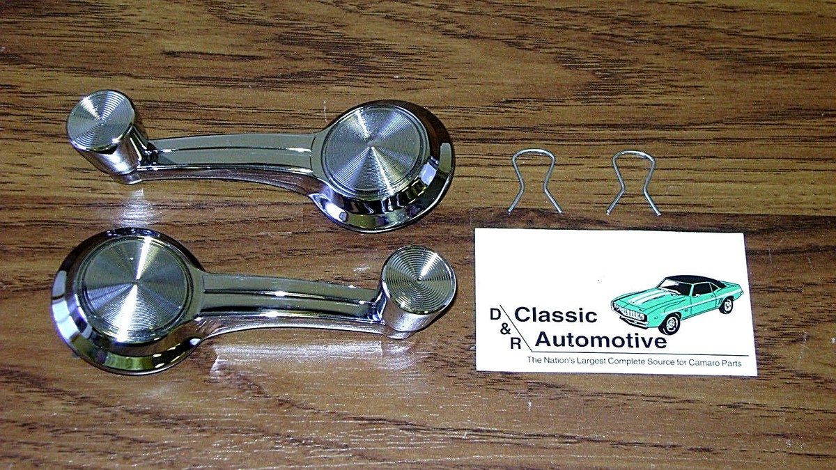 Pair Of Chrome Window Crank Handles For 65-66 Chevelle, Nova, Chevy II & 67 Models - With Clips & Knob