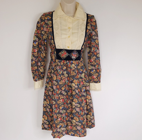 VTG 80s Ruth Of Carolina Cottagecore Dress Girls 14 Black Red Floral Prairie - Picture 17 of 17