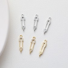 4pcs CZ Pave Brooch Pin Charm,Cubic Zirconia Safety Pin Pendant,Pin Clip Charm