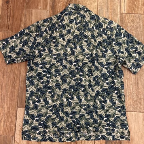 Cubavera Mens Hawaiian Shirt Green Blue Floral Short Sleeve Button Down Linen L - Picture 2 of 6