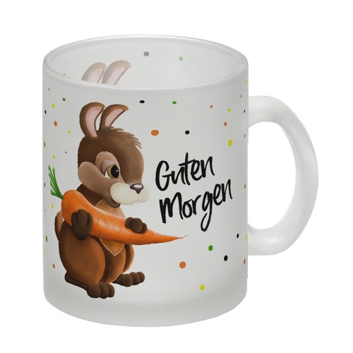 Guten Morgen Glas Tasse mit Hase Motiv - Bild 1 von 6