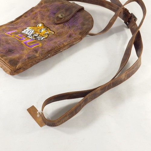 LSU Tigres Bordado Bandolera Cartera Día de Juego Botas Cuero Cartera Envejecida - Imagen 5 de 7