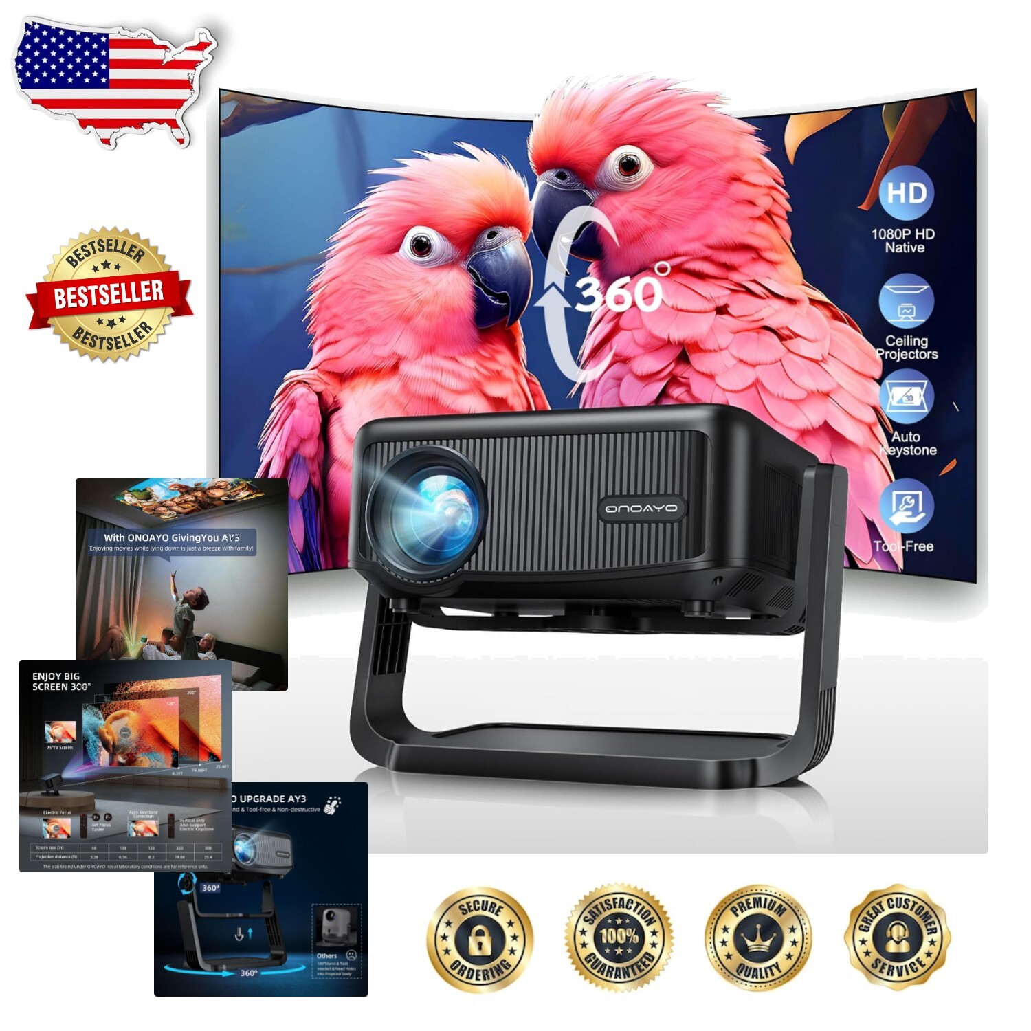 Lightweight Bluetooth Mini Projector with Built-in Speaker - 500 ANSI Brightness-image