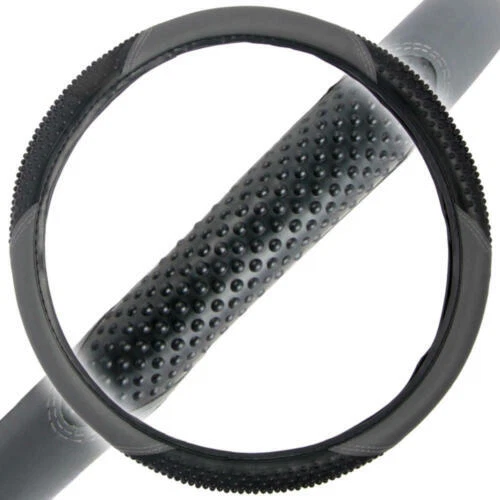 Black & Charcoal Gray PU Leather Seat Covers for Car Auto & Steering Wheel Cover - Image 3 of 4