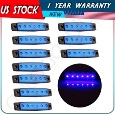 10PCS 6-LED SUPER BLUE CLEARANCE SIDE MARKER TRAILER LIGHT VAN WATERPROOF 3.8IN.