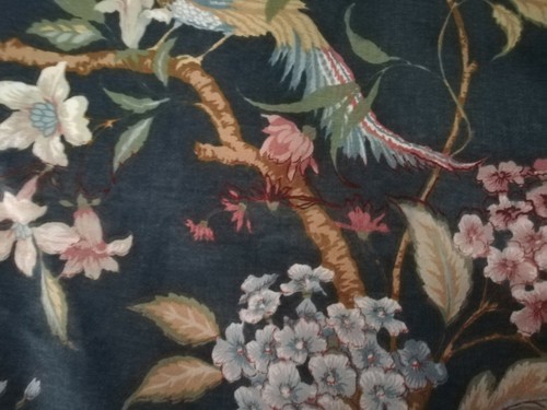 Resto di tessuto vintage uccellini floreali 95" x 56" cotone ? fiori - Foto 10 di 12