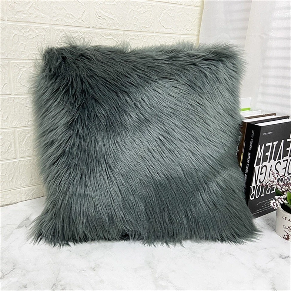 Funda de almohada de piel sintética mullida de felpa para sofá funda de cojín de doble cara de piel suave Foto 4 de 4