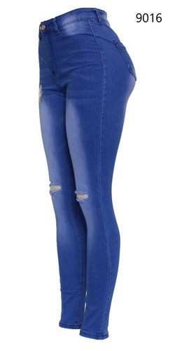 New Womens High Waist Stretchy Blue White Knee Cut Skinny Denim distressed Jean - Picture 79 of 82