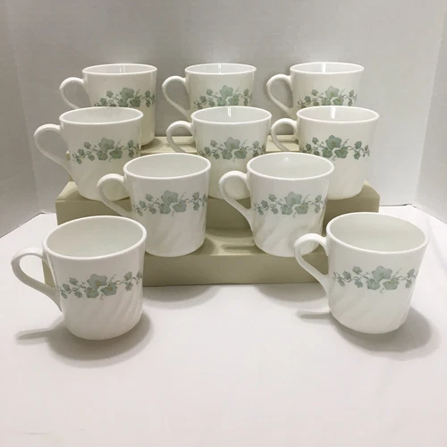 Corning Corelle Callaway Green Ivy Swirl Coffee Tea Mugs Cups Lot of 10