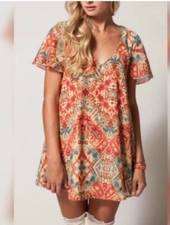 Show me your mumu S Festival Kylie mini dress Aztec Orange  red Peach Fall Flowy