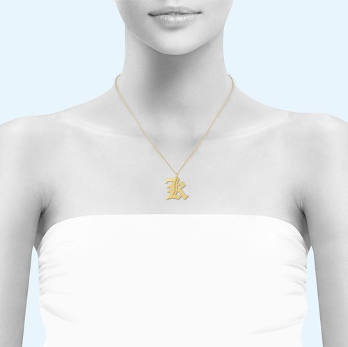 Colgante con letra inicial inglesa antigua mayúscula personalizada de oro amarillo macizo de 14K -dije - Imagen 5 de 7