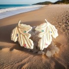 Swarovski Swan Logo Large Texture Leaf Multi-Color Clip on Earrings Rare