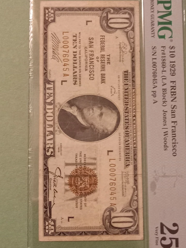 1929 $10 Federal Reserve Bank Note - San Francisco - FR.1860-L - Graded PMG 25 - Image 3 of 4