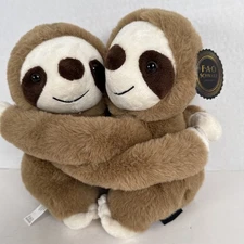 HUGGING SLOTHS 2-Piece Plush Set NWT 9" F.A.O. Schwarz 2023 SOFT Stuffed Animal