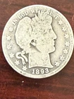 1893 S Barber Silver Half Dollar. Nice Average Circulated Early Date Original