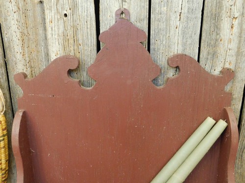 Primitive Vintage Large Wooden Wall Candle Box Dark Red Paint Folk Art - Picture 2 of 18