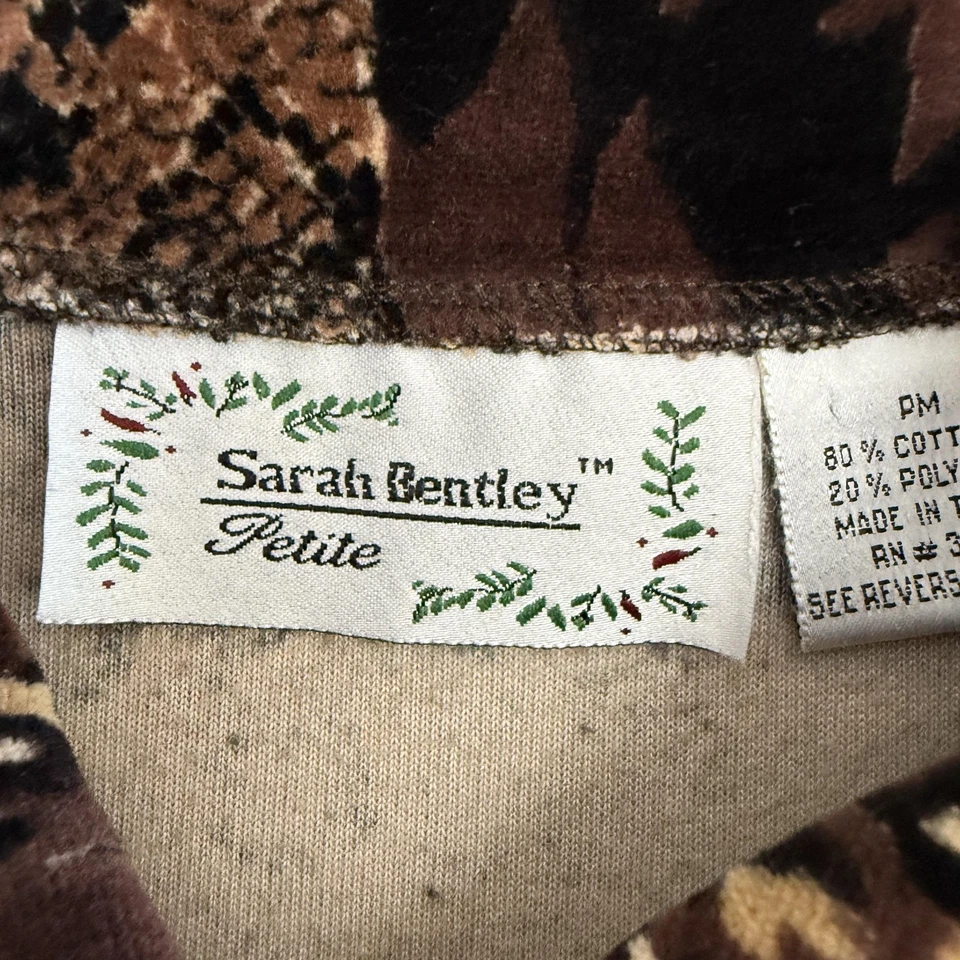 Camisa Top Sarah Bentley Terciopelo Talla PM Estampado Leopardo Floral Abotonada Patchwork Foto 2 de 4