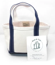 LL Bean Mini Boat & Tote Canvas Bag • Navy Blue 7x10" Cotton Made in USA NEW