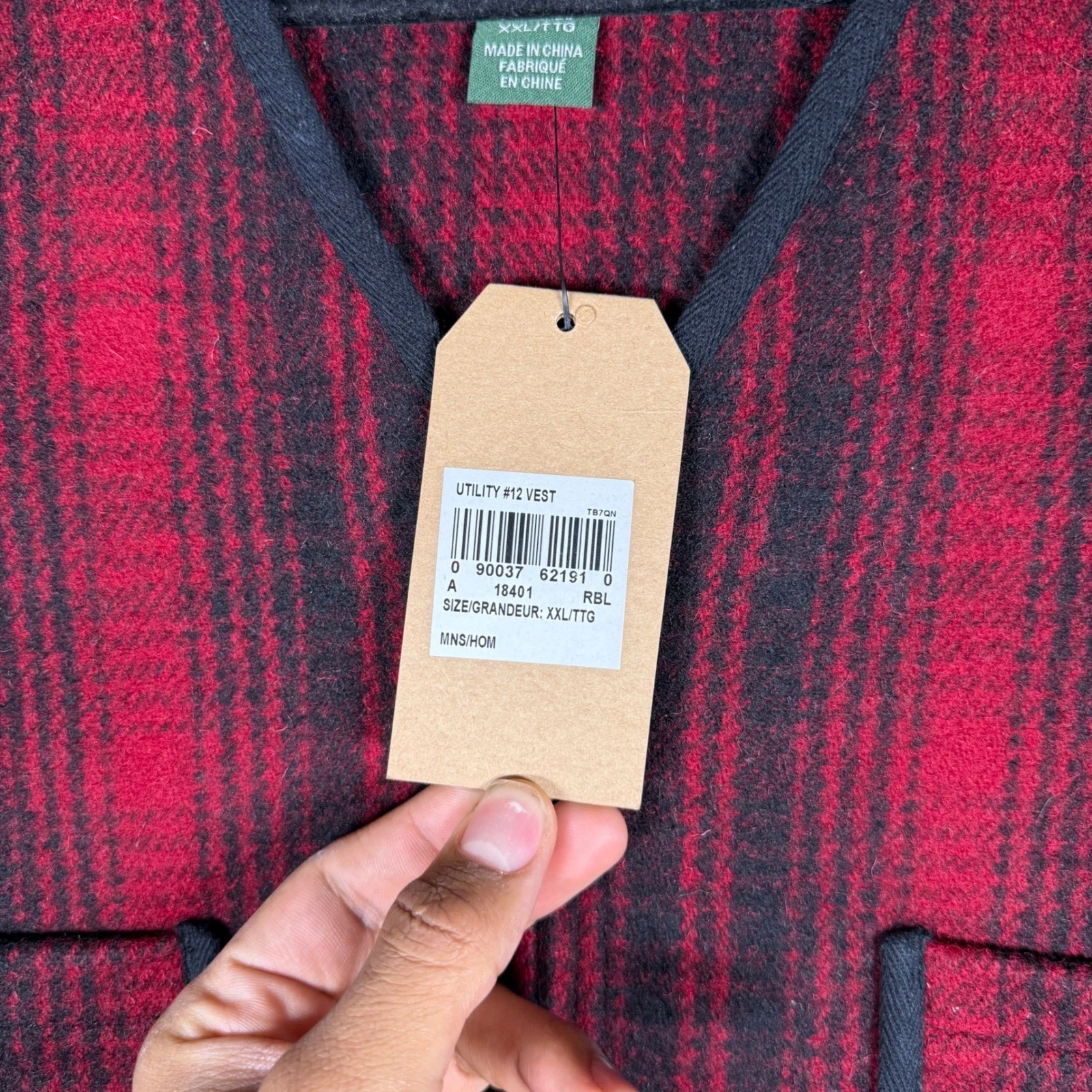 Woolrich Mens Utility #12 Vest Red Black Plaid Wool Blend XXL NWT 18401 - product detail image 3