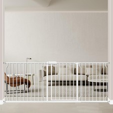 Extra Wide Baby Gate 76.38"-81.10" for Doorways Stairs, Metal Pressure Mounted