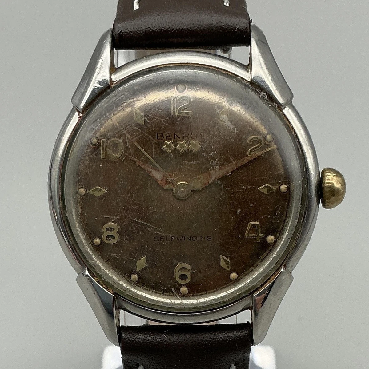Vintage Benrus 3 Star Mens Watch 32mm Brown Dial Self  display picture 2