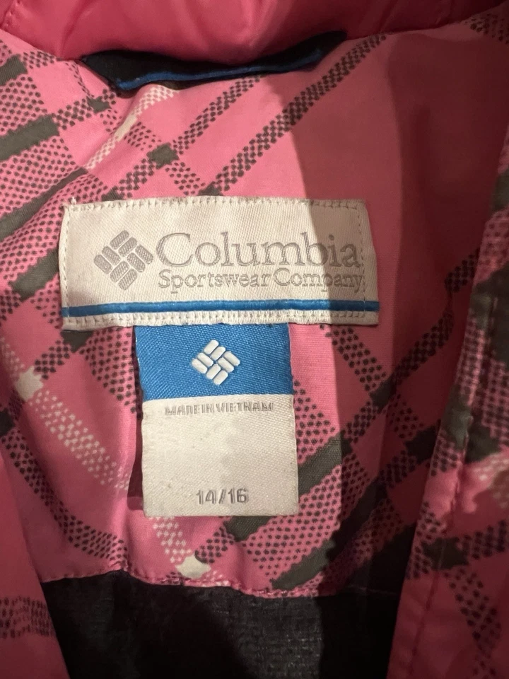 Columbia Girls 14/16 Pink Plaid Omni-Shield Hooded Winter Jacket Snow Ski Coat - Image 3 of 4