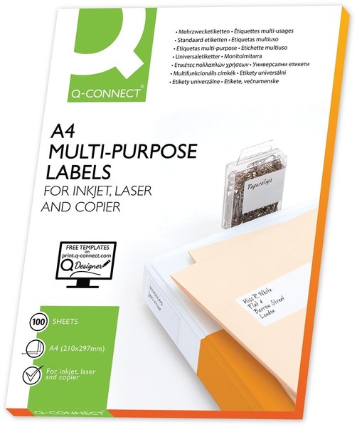 Q-CONNECT Selbstklebende Etiketten 70X35Mm 100 Blatt A4 Weiß Adressaufkleber-image