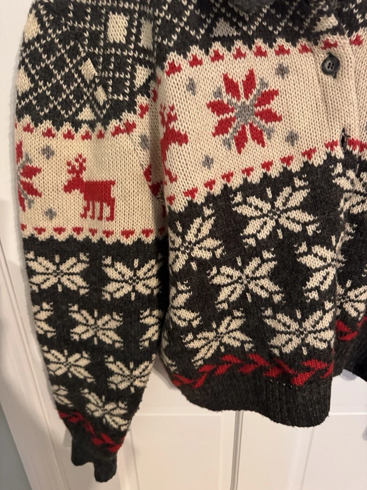 80 年代 限量北欧毛衣羊毛混纺雪花/驯鹿纽扣 L 意大利 — 第 2/4 张图片