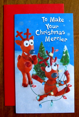 American Greetings Christmas Money Holder / Gift Card Holder & Env Reindeer Play