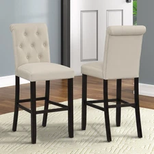Leviton Solid Wood Tufted Asons Barstool,Set of 2,Tan