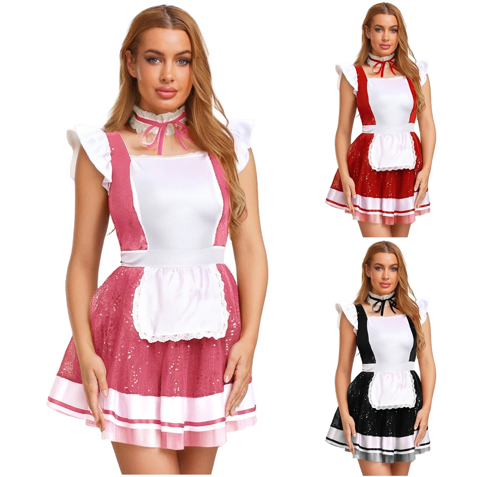 Mujeres Trajes Rave Juegos con disfraces Disfraces de criada Uniforme sin mangas Mini Vestido Elegante Foto 2 de 4