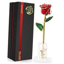 Gold Dipped Rose   Eternal Real Preserved Rose in Resin, Romantic Birthday Red