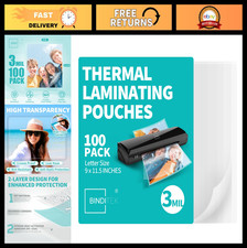 100 Pack 3 Mil Thermal Laminating Pouches 9x11.5" Ultra Clear Glossy Sheets