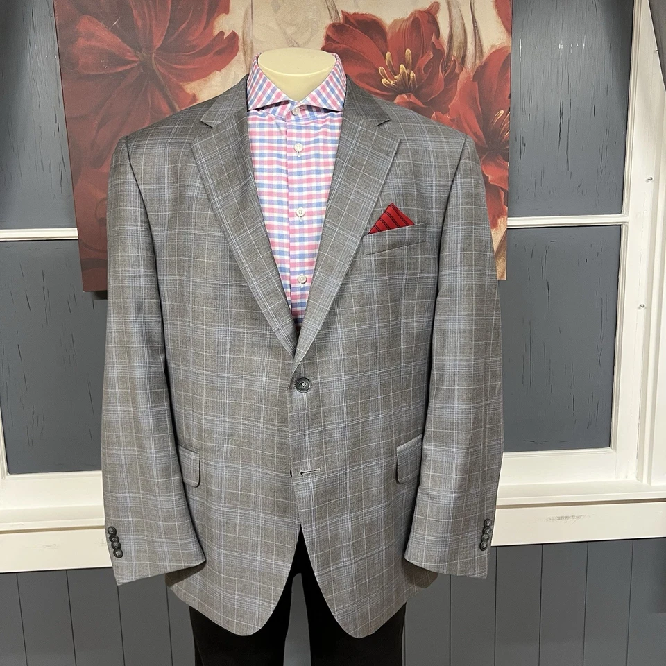 Traje Peter Millar Top Blazer Chaqueta Abrigo Deportivo Para Hombre 48R Lana Gris/Azul Cuadros Foto 2 de 4